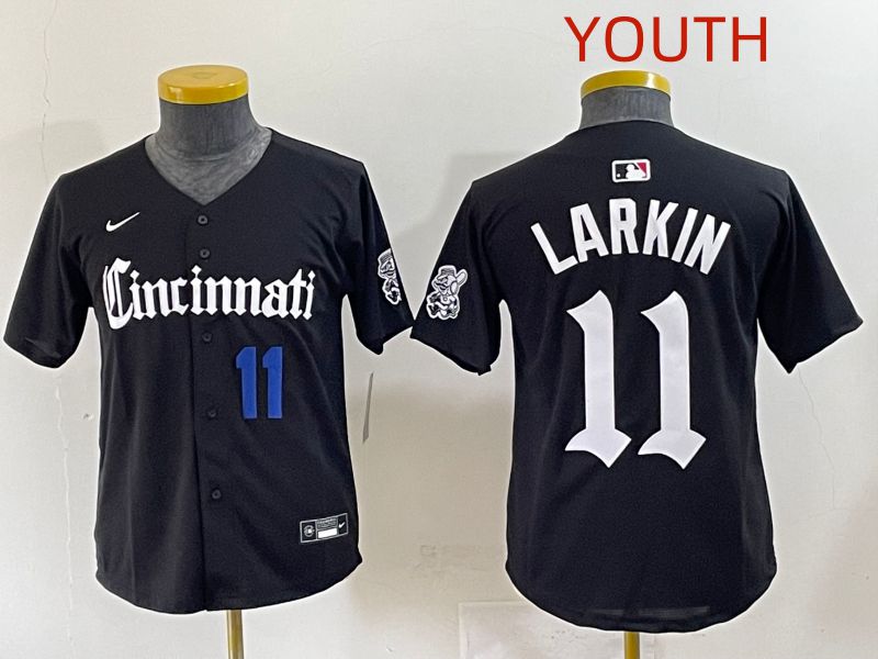 Youth 2025 Cincinnati Reds #11 Larkin Black Five generations Joint Name Nike MLB Jersey style 6